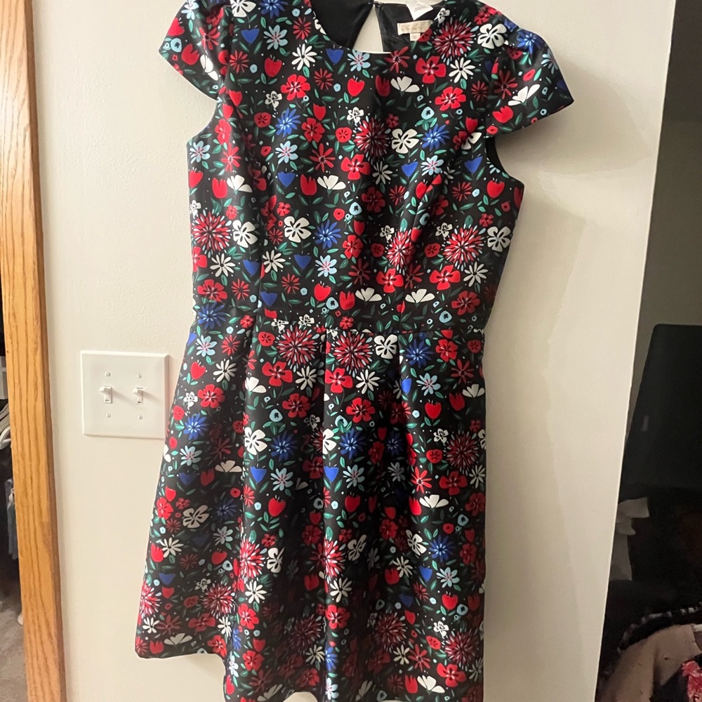 Shoshanna Red and Blue Fit and Flare Dress with Flutter Sleeves